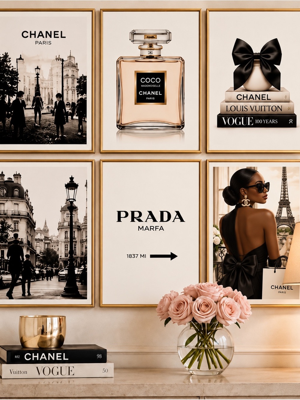 SET 6 | CHANEL INSPIRED PARIS PRINTS | BLACK WHITE GOLD FASHION GALLERY WALL